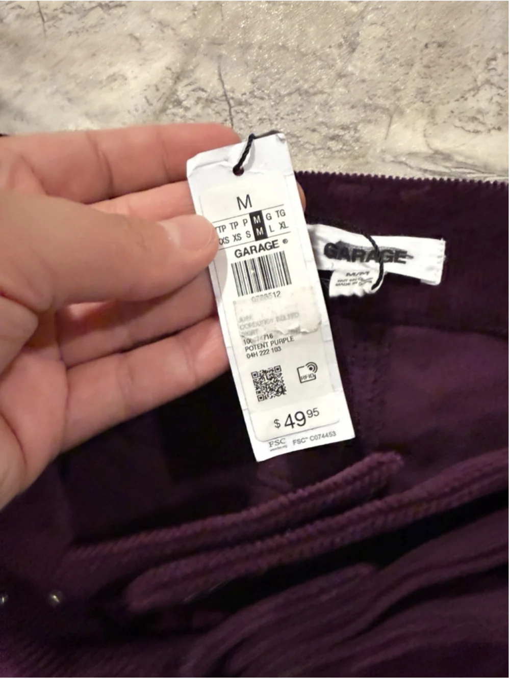 NWT Garage Deep Purple Low Rise Corduroy Big Belt Mini Skirt Size M Y2K